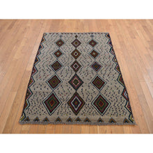 Load image into Gallery viewer, 3&#39;10&quot;x5&#39;8&quot; Metal Brown, Afghan Baluch, Geometric Design, Hand Knotted, Pure Wool, Oriental Rug FWR468846