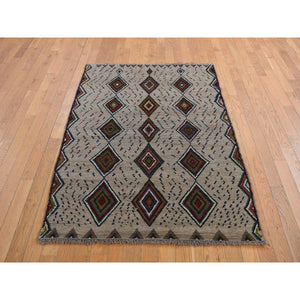 3'10"x5'8" Metal Brown, Afghan Baluch, Geometric Design, Hand Knotted, Pure Wool, Oriental Rug FWR468846