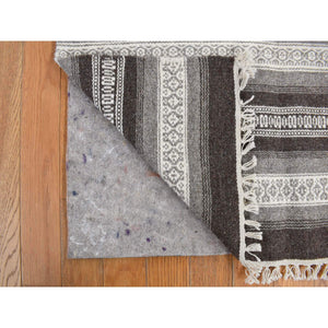 3'x5'2" Battleship Gray, Striped Reversible Kilim, Hand Woven, Flat Weave, Oriental Rug FWR468858