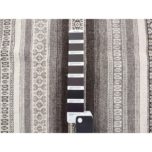 3'x5'2" Battleship Gray, Striped Reversible Kilim, Hand Woven, Flat Weave, Oriental Rug FWR468858