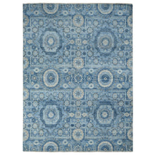 Load image into Gallery viewer, 9&#39;x12&#39;4&quot; Steel Blue, Pure Silk, Borderless Antiqued Mamluk Design, Hand Knotted, Oriental Rug FWR468882