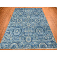 Load image into Gallery viewer, 9&#39;x12&#39;4&quot; Steel Blue, Pure Silk, Borderless Antiqued Mamluk Design, Hand Knotted, Oriental Rug FWR468882