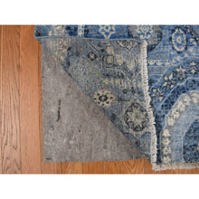 Load image into Gallery viewer, 9&#39;x12&#39;4&quot; Steel Blue, Pure Silk, Borderless Antiqued Mamluk Design, Hand Knotted, Oriental Rug FWR468882