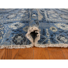 Load image into Gallery viewer, 9&#39;x12&#39;4&quot; Steel Blue, Pure Silk, Borderless Antiqued Mamluk Design, Hand Knotted, Oriental Rug FWR468882