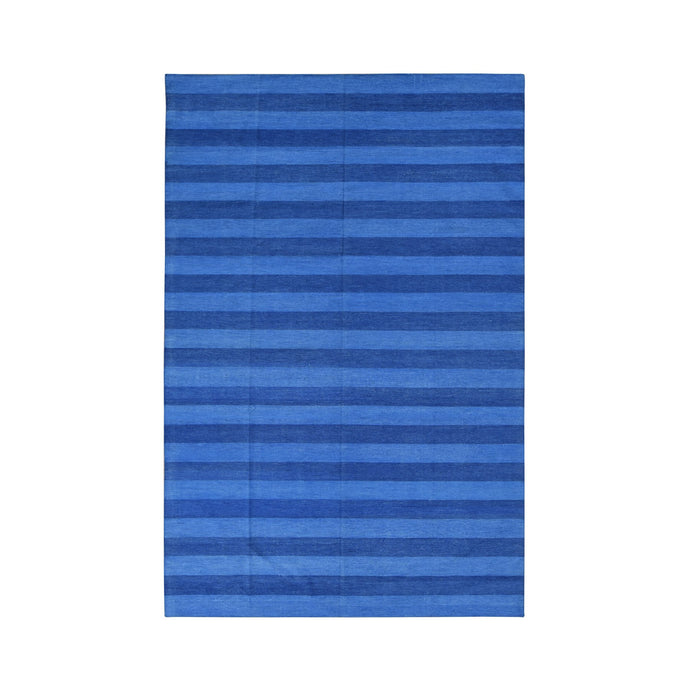 6'x9' Ruddy Blue, Pure Cotton, Durie Kilim Flat Weave, Stripe Design, Hand Woven, Reversible Oriental Rug FWR468954