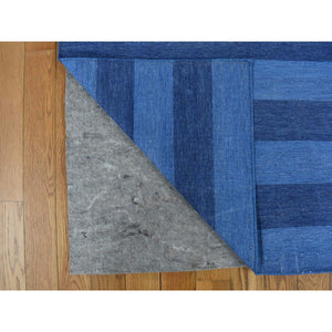 6'x9' Ruddy Blue, Pure Cotton, Durie Kilim Flat Weave, Stripe Design, Hand Woven, Reversible Oriental Rug FWR468954