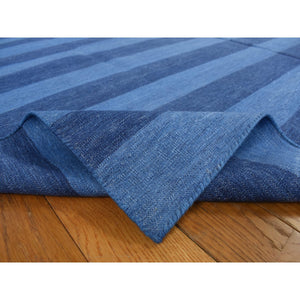 6'x9' Ruddy Blue, Pure Cotton, Durie Kilim Flat Weave, Stripe Design, Hand Woven, Reversible Oriental Rug FWR468954