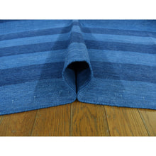 Load image into Gallery viewer, 6&#39;x9&#39; Ruddy Blue, Pure Cotton, Durie Kilim Flat Weave, Stripe Design, Hand Woven, Reversible Oriental Rug FWR468954