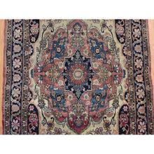 Load image into Gallery viewer, 4&#39;2&quot;x6&#39;4&quot; Tottenham Navy Blue, Antique Persian Lavar Kerman in Good Condition, Medallion Design with Even Wear, 100% Wool, Hand Knotted Oriental Rug FWR469086