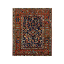 Load image into Gallery viewer, 4&#39;6&quot;x5&#39;6&quot; Space Cadet Blue, Antique Persian Heriz in Good Condition, Even Wear, Wide Serapi Borders, 100% Wool, Hand Knotted Oriental Rug FWR469104