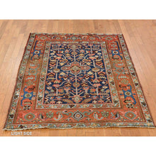 Load image into Gallery viewer, 4&#39;6&quot;x5&#39;6&quot; Space Cadet Blue, Antique Persian Heriz in Good Condition, Even Wear, Wide Serapi Borders, 100% Wool, Hand Knotted Oriental Rug FWR469104