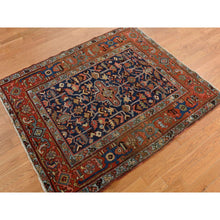 Load image into Gallery viewer, 4&#39;6&quot;x5&#39;6&quot; Space Cadet Blue, Antique Persian Heriz in Good Condition, Even Wear, Wide Serapi Borders, 100% Wool, Hand Knotted Oriental Rug FWR469104