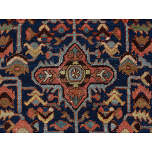 4'6"x5'6" Space Cadet Blue, Antique Persian Heriz in Good Condition, Even Wear, Wide Serapi Borders, 100% Wool, Hand Knotted Oriental Rug FWR469104