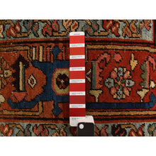 Load image into Gallery viewer, 4&#39;6&quot;x5&#39;6&quot; Space Cadet Blue, Antique Persian Heriz in Good Condition, Even Wear, Wide Serapi Borders, 100% Wool, Hand Knotted Oriental Rug FWR469104