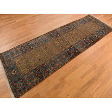 Load image into Gallery viewer, 3&#39;8&quot;x11&#39;2&quot; Hardwood Brown, Antique Persian Bakshaish, Even Wear, Paisley Design, Camel Hair, Wide Serapi Borders, 100% Wool, Hand Knotted Wide Runner in Good Condition, Oriental Rug FWR469110