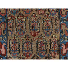 Load image into Gallery viewer, 3&#39;8&quot;x11&#39;2&quot; Hardwood Brown, Antique Persian Bakshaish, Even Wear, Paisley Design, Camel Hair, Wide Serapi Borders, 100% Wool, Hand Knotted Wide Runner in Good Condition, Oriental Rug FWR469110