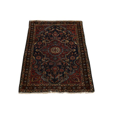 Load image into Gallery viewer, 2&#39;x2&#39;10&quot; Prussian Blue and Winery Red, Antique Persian Sarouk, Hand Knotted 100% Wool, Even Wear, Good Condition, Oriental Mat Rug FWR469134