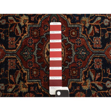 Load image into Gallery viewer, 2&#39;x2&#39;10&quot; Prussian Blue and Winery Red, Antique Persian Sarouk, Hand Knotted 100% Wool, Even Wear, Good Condition, Oriental Mat Rug FWR469134