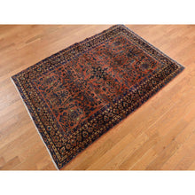 Load image into Gallery viewer, 4&#39;1&quot;x7&#39; Cinnabar Red, Hand Knotted Organic Wool, Antique Persian Sarouk In Mint Condition, Soft And Clean, Full Pile, Oriental Rug FWR469200