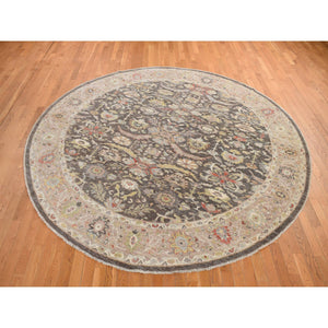 10'x10' Brindle Gray, Denser Weave, Hand Knotted, All Over Heriz Design, Velvety Wool, Aryana Round Oriental Rug FWR469242