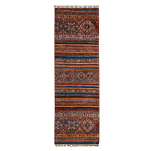 Load image into Gallery viewer, 2&#39;9&quot;x9&#39; Barn Red, Hand Knotted, Pure and Soft Wool, Super Kazak Khorjin Design, Runner Oriental Rug FWR469266