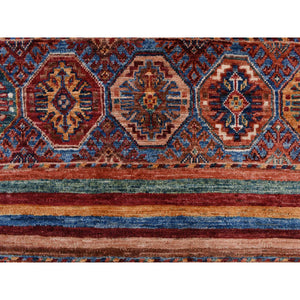 2'9"x9' Barn Red, Hand Knotted, Pure and Soft Wool, Super Kazak Khorjin Design, Runner Oriental Rug FWR469266