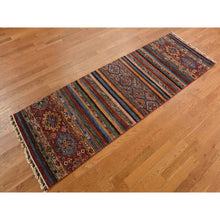 Load image into Gallery viewer, 2&#39;10&quot;x8&#39;4&quot; Pompeian Red, All Natural Wool, Hand Knotted, Denser Weave, Super Kazak Khorjin Design, Runner Oriental Rug FWR469296