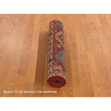 Load image into Gallery viewer, 2&#39;10&quot;x8&#39;4&quot; Pompeian Red, All Natural Wool, Hand Knotted, Denser Weave, Super Kazak Khorjin Design, Runner Oriental Rug FWR469296