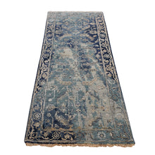 Load image into Gallery viewer, 2&#39;5&quot;x6&#39;1&quot; College Navy Blue, Persian Heriz, Broken And Erased Design, Wool And Silk, Hand Knotted, Runner Oriental Rug FWR469314