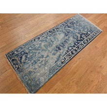 Load image into Gallery viewer, 2&#39;5&quot;x6&#39;1&quot; College Navy Blue, Persian Heriz, Broken And Erased Design, Wool And Silk, Hand Knotted, Runner Oriental Rug FWR469314