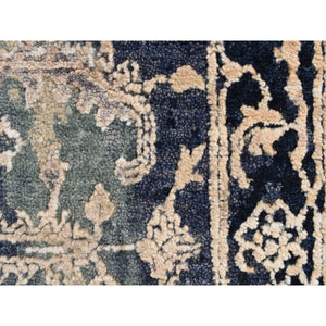 2'5"x6'1" College Navy Blue, Persian Heriz, Broken And Erased Design, Wool And Silk, Hand Knotted, Runner Oriental Rug FWR469314