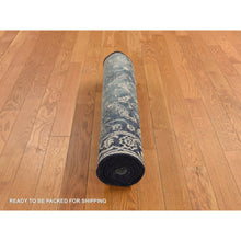 Load image into Gallery viewer, 2&#39;5&quot;x6&#39;1&quot; College Navy Blue, Persian Heriz, Broken And Erased Design, Wool And Silk, Hand Knotted, Runner Oriental Rug FWR469314