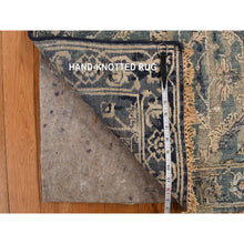 Load image into Gallery viewer, 2&#39;5&quot;x6&#39;1&quot; College Navy Blue, Persian Heriz, Broken And Erased Design, Wool And Silk, Hand Knotted, Runner Oriental Rug FWR469314