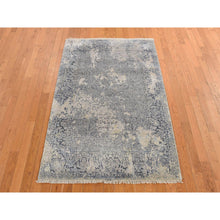 Load image into Gallery viewer, 4&#39;x6&#39; Spruce Blue, Wool with Pure Silk, Broken And Erased Persian Design, Hand Knotted Oriental Rug FWR469332