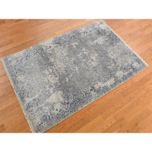 Load image into Gallery viewer, 4&#39;x6&#39; Spruce Blue, Wool with Pure Silk, Broken And Erased Persian Design, Hand Knotted Oriental Rug FWR469332