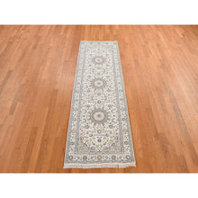 Load image into Gallery viewer, 2&#39;9&quot;x8&#39;6&quot; Swan White, 250 KPSI, Nain with Center Motif Flower Design, Wool and Silk, Hand Knotted, Runner Oriental Rug FWR469338