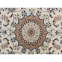 Load image into Gallery viewer, 2&#39;9&quot;x8&#39;6&quot; Swan White, 250 KPSI, Nain with Center Motif Flower Design, Wool and Silk, Hand Knotted, Runner Oriental Rug FWR469338