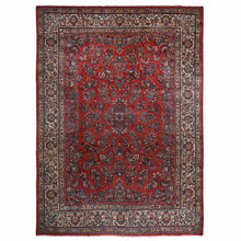 Load image into Gallery viewer, 10&#39;x13&#39;9&quot; Crimson Red, Vintage Persian Sarouk in Mint Condition, Full Pile, 100% Wool, Hand Knotted, Oriental Rug FWR469344