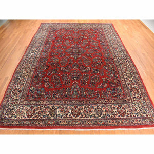 10'x13'9" Crimson Red, Vintage Persian Sarouk in Mint Condition, Full Pile, 100% Wool, Hand Knotted, Oriental Rug FWR469344