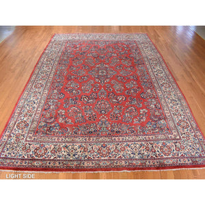 10'x13'9" Crimson Red, Vintage Persian Sarouk in Mint Condition, Full Pile, 100% Wool, Hand Knotted, Oriental Rug FWR469344