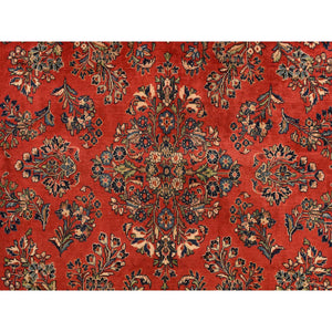 10'x13'9" Crimson Red, Vintage Persian Sarouk in Mint Condition, Full Pile, 100% Wool, Hand Knotted, Oriental Rug FWR469344