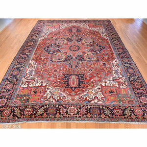 11'x14'7" Terracotta Red, Larger Antique Persian Heriz in Good Condition, Even Wear, 100% Wool, Professionally Cleaned, Sides and Ends Secured, Hand Knotted, Oversized, Oriental Rug FWR469356