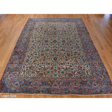 Load image into Gallery viewer, 8&#39;9&quot;x11&#39;5&quot; Lemon Chiffon Yellow, Antique Persian Kerman in Good Condition, All Over Flower Design, Even Wear, Sides and Ends Professionally Secured, Clean, 100% Wool, Hand Knotted, Oriental Rug FWR469368