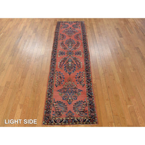 2'7"x10' Prismatic Red, Antique Persian Sarouk Mohajeren in Excellent Condition, Clean, Full Pile and Soft, Sides and Ends Professionally Secured, 100% Wool, Hand Knotted, Runner, Oriental Rug FWR469380