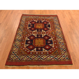 5'4"x7' Vermilion Red, Antique Turkish Bergama in Excellent Condition, Full Pile and Soft, Sides and Ends Professionally Secured, Clean, 100% Wool, Hand Knotted, Wool Weft, Oriental Rug FWR469398