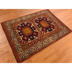 5'4"x7' Vermilion Red, Antique Turkish Bergama in Excellent Condition, Full Pile and Soft, Sides and Ends Professionally Secured, Clean, 100% Wool, Hand Knotted, Wool Weft, Oriental Rug FWR469398