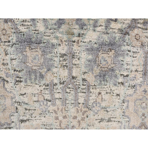 3'x5'2" Parchment White, Silk with Textured Wool, Tabriz Vase Design, Hand Knotted, Oriental Rug FWR469464