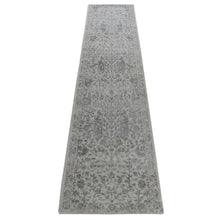 Load image into Gallery viewer, 2&#39;5&quot;x12&#39; Cloud Gray, Jacquard Hand Loomed, Broken Cypress Tree Design, Silken Thick and Plush, Runner, Oriental Rug FWR469470