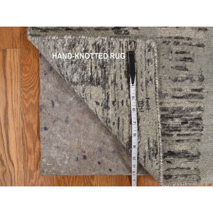 2'7"x12'1" Laid Back Gray, Hand Spun, Undyed Natural Wool, Modern, Hand Knotted, Runner, Oriental Rug FWR469476