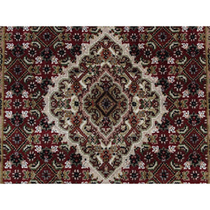 2'7"x12' Chocolate Cosmos Red, Tabriz Mahi with Fish Medallion Design, Hand Knotted, 100% Wool, Dense Weave, Runner, Oriental Rug FWR469482